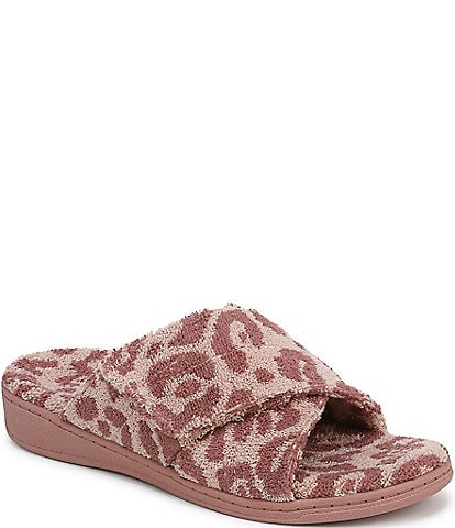 Vionic Relax II Leopard Print Terry Cloth Slide Slippers