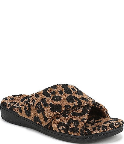 Vionic Relax II Leopard Print Terry Cloth Slide Slippers