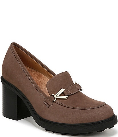 Vionic Tiburon Leather Block Heel Loafer Pumps