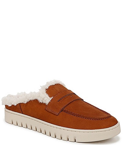 Vionic Uptown Nubuck Suede Faux Shearling Lined Penny Mules