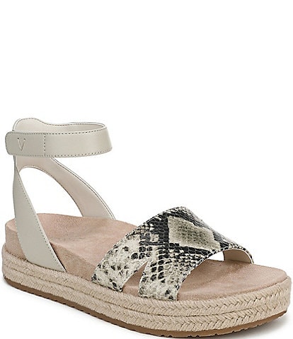 Vionic Yucca Embossed Snake Print Leather Ankle Wrap Platform Espadrille Sandals