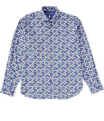 Visconti Big & Tall Blue Skulls Print Long Sleeve Woven Shirt