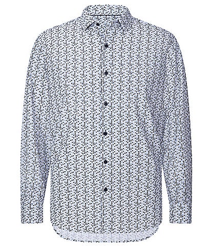 Visconti Big & Tall Dot Print Performance Stretch Long Sleeve Woven Shirt