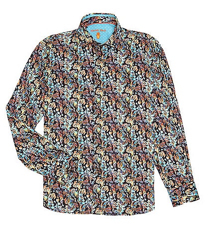Visconti Big & Tall Multi-Color Paisley Print Stretch Long-Sleeve Woven Shirt
