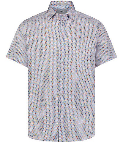 Visconti Big & Tall Multi-Color Stamp Print Stretch Short Sleeve Woven Shirt