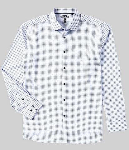 Visconti Big & Tall Non-Iron Performance Stretch Long Sleeve Geometric/Dot Printed Woven Shirt