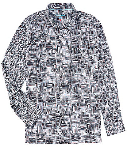 Visconti Big & Tall Performance Stretch Maze Print Long Sleeve Woven Shirt