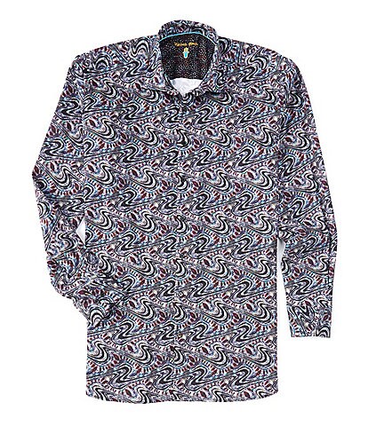 Visconti Big & Tall Swirl Print Stretch Long-Sleeve Woven Shirt