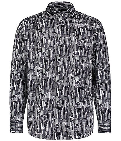 Visconti City Scape Print Long Sleeve Woven Shirt