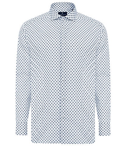Visconti Diamond Print Stretch Long Sleeve Woven Shirt