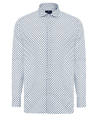 Visconti Diamond Print Stretch Long Sleeve Woven Shirt