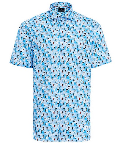 Visconti Drinks Print Stretch Short Sleeve Woven Shirt