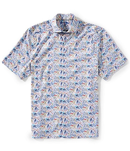 Visconti Sailboat Print Stretch Short Sleeve Woven Shirt