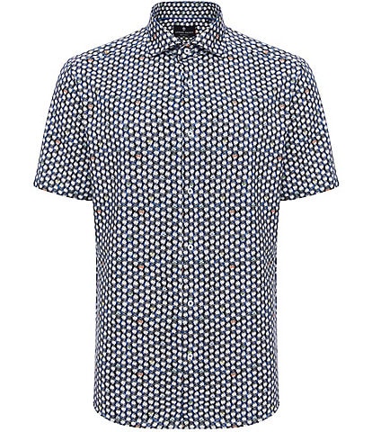 Visconti Skulls Print Stretch Short Sleeve Woven Shirt