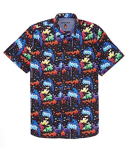 Visconti Stretch Multicolor Printed Short Sleeve Woven Shirt