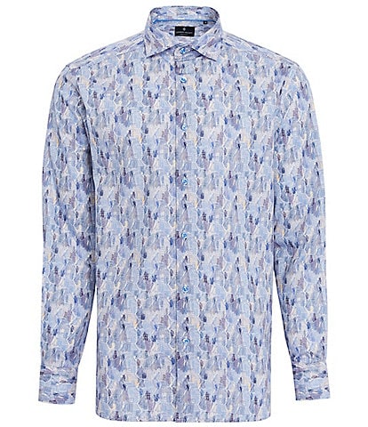 Visconti Wavy Grid Print Stretch Long Sleeve Woven Shirt