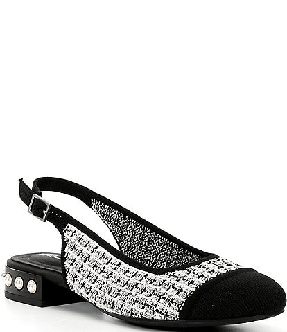 VIVAIA Bethany Tweed Pearl Slingback Block Heel Ballet Flats