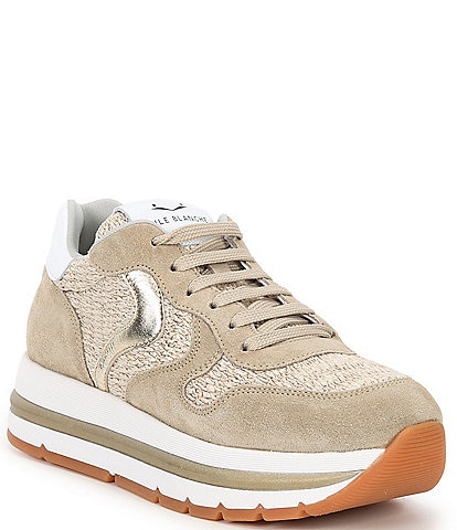 Voile Blanche Maran Suede And Raffia Lace-Up Sneakers