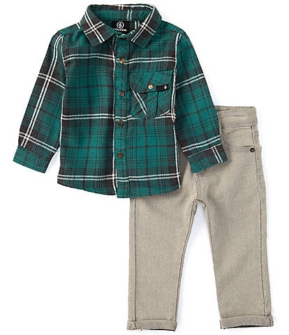 Volcom Baby Boys 12-24 Months Long Sleeve Brushed Flannel Plaid Shirt & Denim Jeans 2-Piece Set