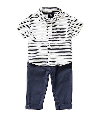 Volcom Baby Boys 12-24 Months Short Sleeve Horizontal Stripe Woven Shirt & Finished-Hem Pant Set
