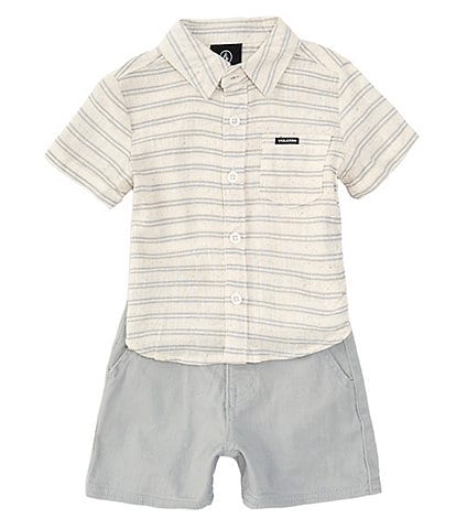 Volcom Baby Boys 12-24 Months Short Sleeve Printed Linen-Blend Shirt & Solid Twill Shorts Set