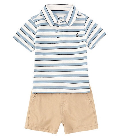 Volcom Baby Boys 12-24 Months Short Sleeve Striped Jersey Polo Shirt & Solid Twill Shorts Set