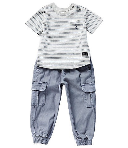 Volcom Baby Boys 12-24 Months Short Sleeve Striped Jersey T-Shirt & Solid Twill Cargo-Pocket Jogger Pant Set