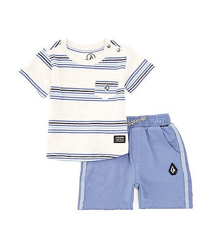 Volcom Baby Boys 12-24 Months Short Sleeve Striped Pocket T-Shirt & Racing-Stripe Shorts Set