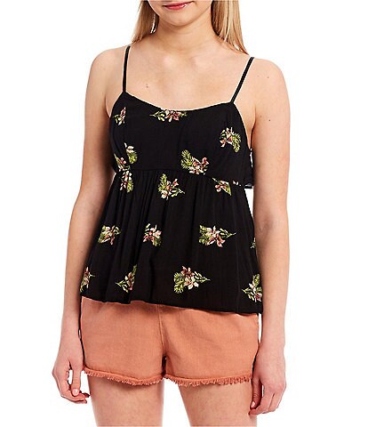 Volcom Happy Clouds Floral Matte Satin Ruffle Cami Top