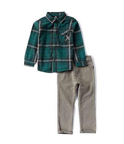 Volcom Little Boys 2T-4T Long Sleeve Brushed Flannel Plaid Shirt &  Denim Jeans 2-Piece Set