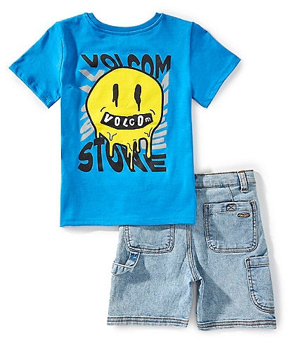 Volcom Little Boys 2T-7 Short Sleeve Stripe T-Shirt & Denim Short Set