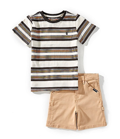 Volcom Little Boys 2T-7 Short Sleeve Stripe T-Shirt & Denim Short Set