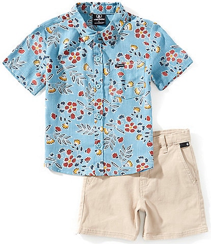 Volcom Little Boys 2T-7 Short Sleeve Woven Shirt & Solid Twill Shorts Set