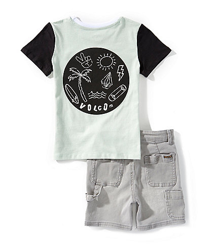 Volcom Little Boys 4-7 Color Block Knit Graphic T-Shirt & Denim Short Set