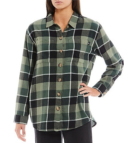 Volcom Oversize Me Point Collar Long-Sleeve Yarn-Dyed-Plaid Flannel Oversized-Fitting Shirt Jacket