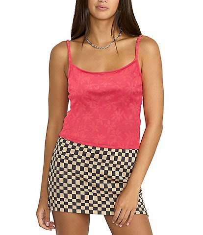 Volcom Shella Floral Debossed Tonal Jacquard Knit Sleeveless Tank Top