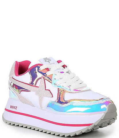 W6YZ Deva Leather Iridescent Lace-Up Sneakers