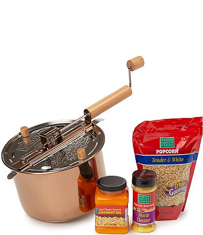 Wabash Valley Farms Copper Whirley Pop Popcorn Maker with Tender & White Popcorn Set