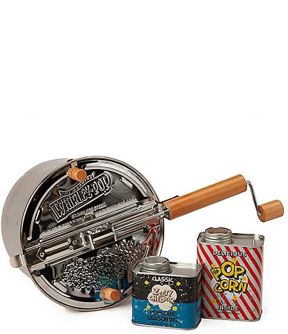 Wabash Valley Farms Stainless Steel Whirley Pop Popcorn Maker Nostalgic Stovetop Popping Set