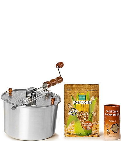 Wabash Valley Farms Silver Metal Gear Whirley Pop Stovetop Popcorn Popper Caramel Creation Kit