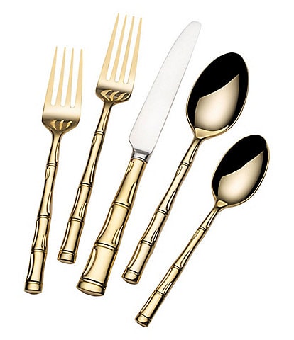 Wallace Silversmiths Bamboo Gold-Plated 20-Piece Stainless Steel Flatware Set