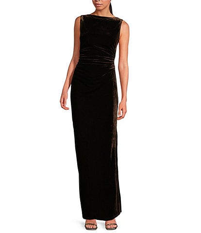 WAYF Davin Velvet Boat Neck Sleeveless Open Back Maxi Dress