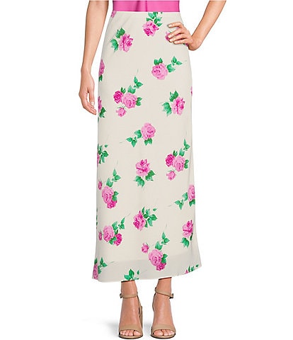 Wayf Floral Print High Rise Midi Slip Skirt