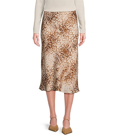 WAYF Porter Snake Print Pull On Midi Skirt