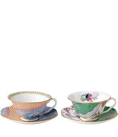 Wedgwood Butterfly Bloom Collection Blue Peony & Butterfly Posy Teacup & Saucer, Set of 2
