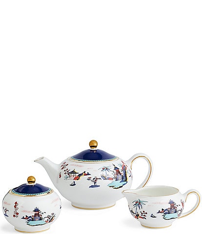 Wedgwood Wonderlust Blue Pagoda Teapot, Sugar and Creamer, Set of 3