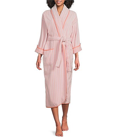 Weezie Striped Long Organic Cotton Plush Terry Robe