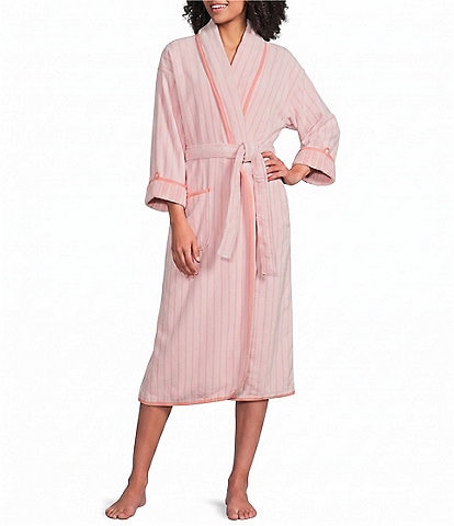 Weezie Striped Long Organic Cotton Plush Terry Robe