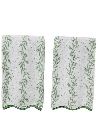 Weezie Willow Leaves Patterned Scallop Organic Cotton Bath Towel