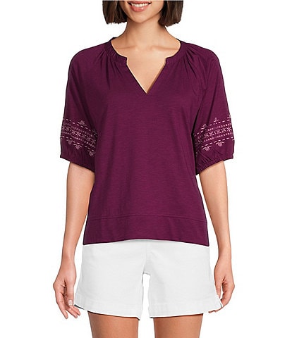 Westbound 3/4 Puff Sleeve V-Neck Top